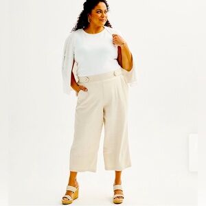 2XL Plus  Croft & Barrow  Button-Tab Pull-On Wide Leg Crop Pants Deep Pockets